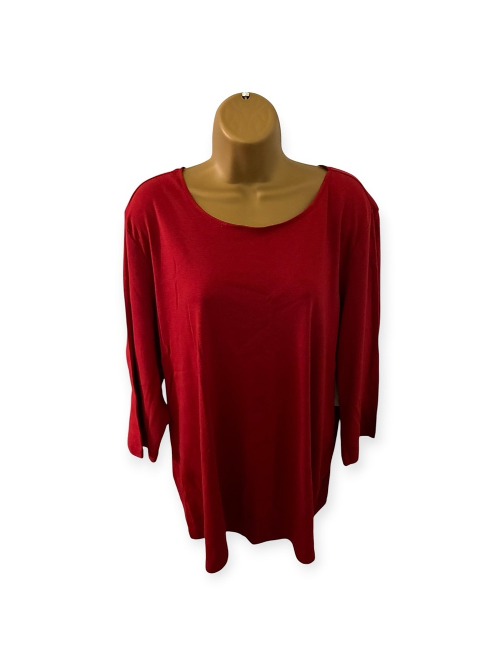 C.J. Banks Classic Fit 3/4 Sleeve Top Scoop Neck Cotton Red 2X
